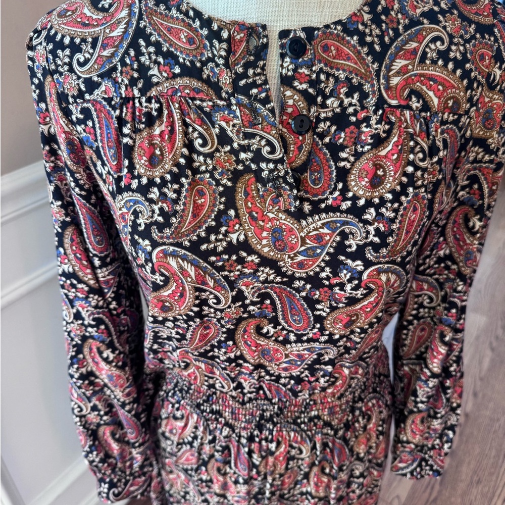 Vintage Taurus II Paisley Midi Dress‎ Smocked Waist ILGWU Union Made Size 6 - Picture 2 of 16